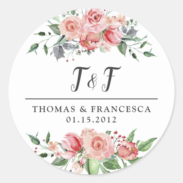 Stickers rose Floral Watercolor Wedding (Devant)