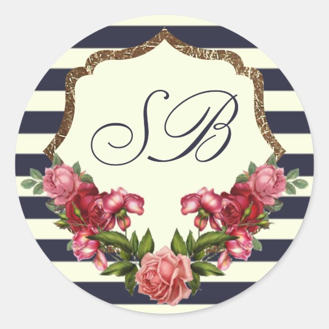 Stickers rose Navy Stripes et Monogrammes (Devant)