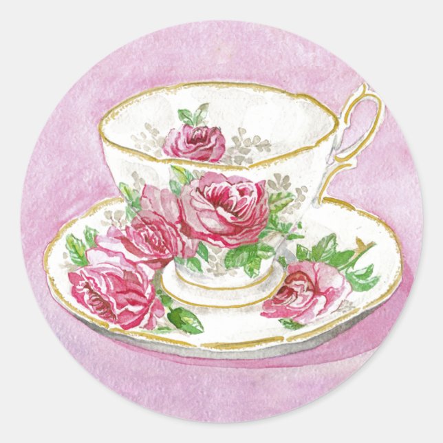 Stickers - Rose Rose Floral Teacup & Saucer (Devant)