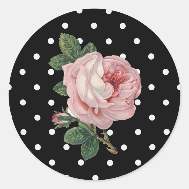 Stickers Rose Vintage rose et Pois noir (Devant)