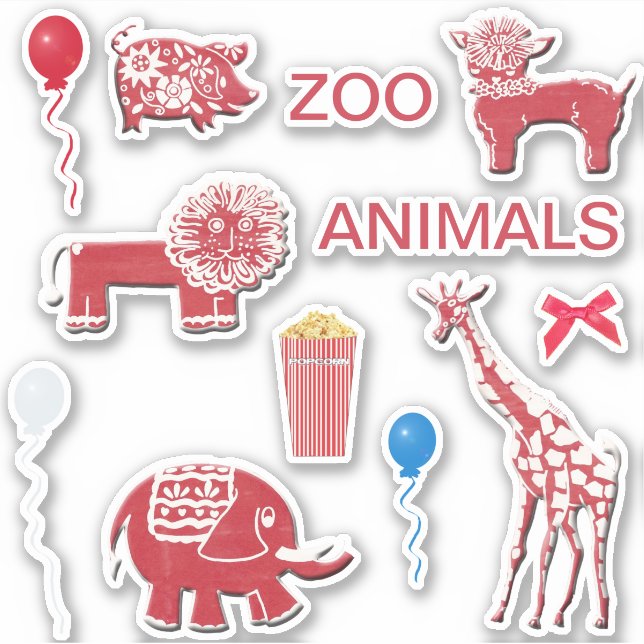 Stickers Rouge & Blanc Whimsical Zoo (Devant)
