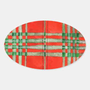 Stickers ROUGE SCOTT TARTAN Oval