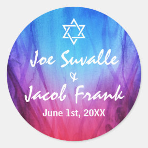 Stickers Round Bar Mitzvah Rouge bleu Glace in