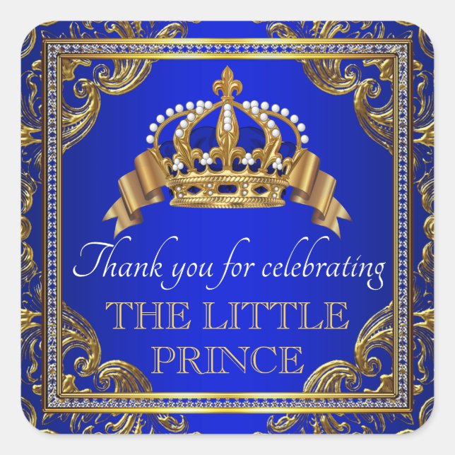 Stickers Royal Blue Gold Prince Baby shower Favori (Devant)