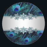 Stickers Royal Blue Peacock élégant<br><div class="desc">Beaux stickers bleu paon de la marine royale. Ces élégants stickers argent et bleu marine bleu paon sont facilement customisés pour votre événement en choisissant simplement le bouton "Customisez-le !" pour commencer à ajouter les détails de votre événement, le style de police, la taille et la couleur de la police...</div>