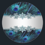 Stickers Royal Blue Peacock élégant<br><div class="desc">Beaux stickers bleu paon de la marine royale. Ces élégants stickers argent et bleu marine bleu paon sont facilement customisés pour votre événement en choisissant simplement le bouton "Customisez-le !" pour commencer à ajouter les détails de votre événement, le style de police, la taille et la couleur de la police...</div>