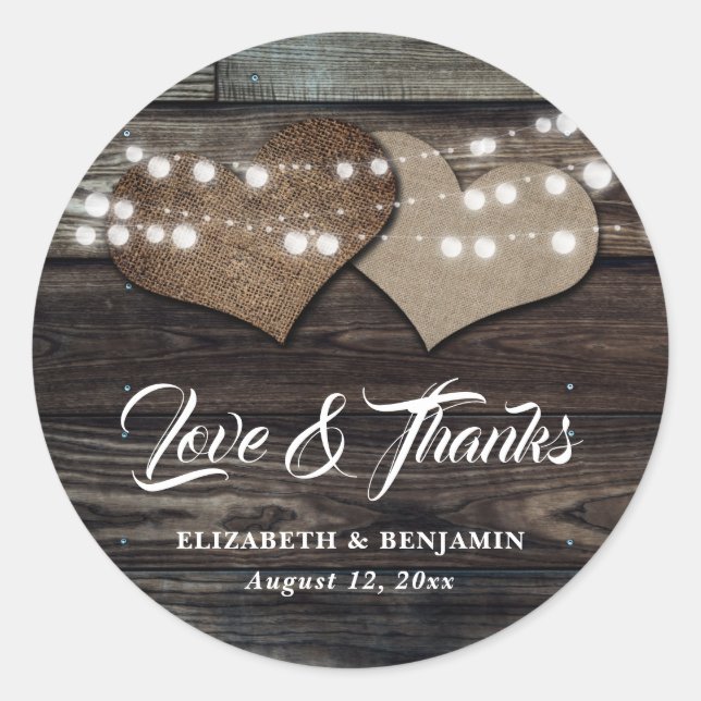 Stickers Rustic Wood Burlap et dentelle mariage Fa (Devant)