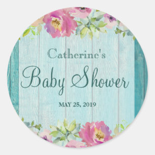Stickers Rustique Floral Blue Wood Baby shower Par