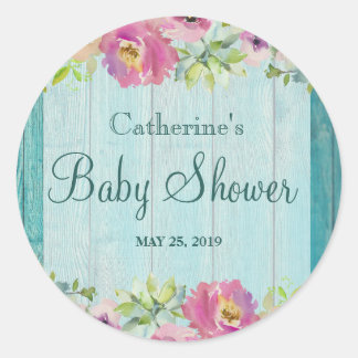 Stickers Rustique Floral Blue Wood Baby shower Par