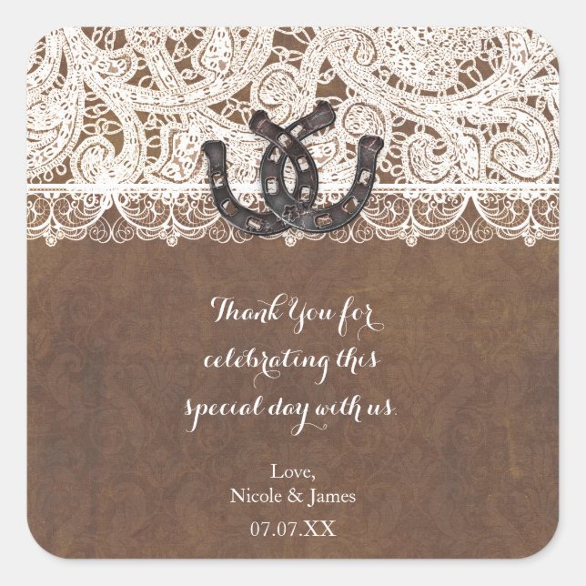 Stickers Rustique Horseshoe & Lace Country Western (Devant)
