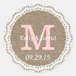 Stickers Rustique Lace & Burlap Wedding Favor