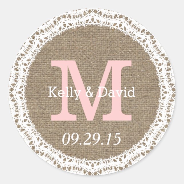 Stickers Rustique Lace & Burlap Wedding Favor (Devant)