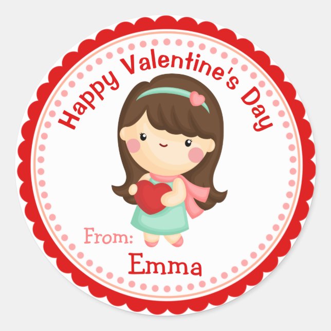 Stickers Saint-Valentin (Fille aux Coeurs rouges) (Devant)