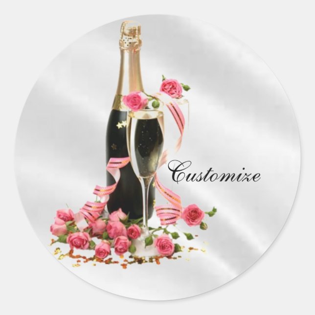 Stickers Satin Blanc Champagne & Rose (Devant)