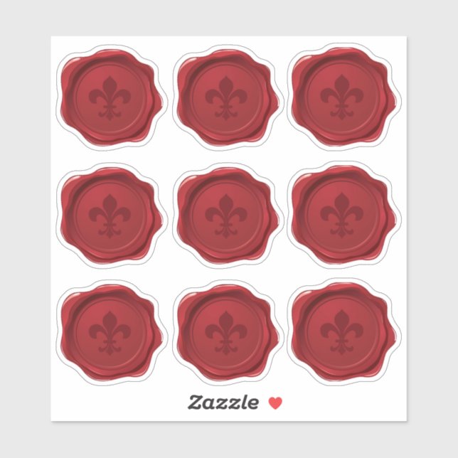 Stickers Sceau De Cire Rouge Fleur De Lis (Feuille)