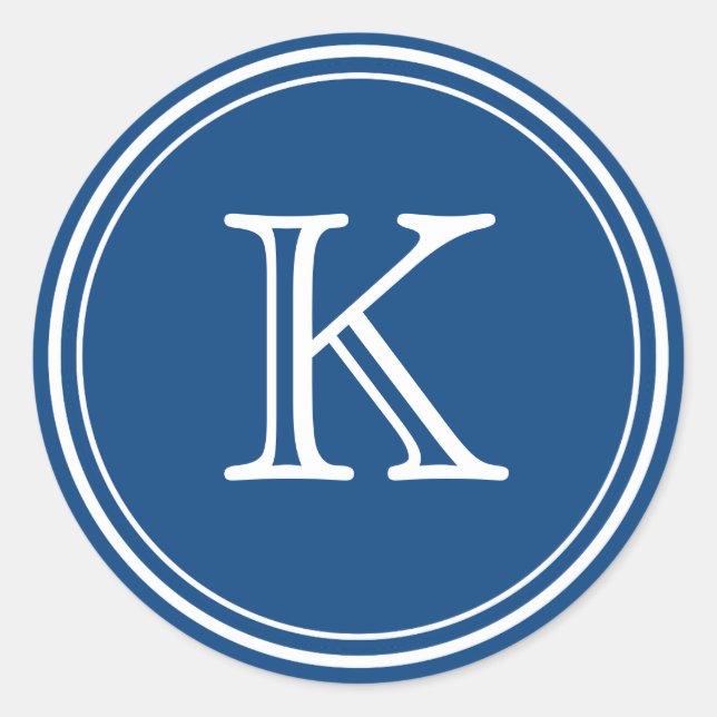 Stickers Sceau rond Monogramme bleu et blanc (Devant)