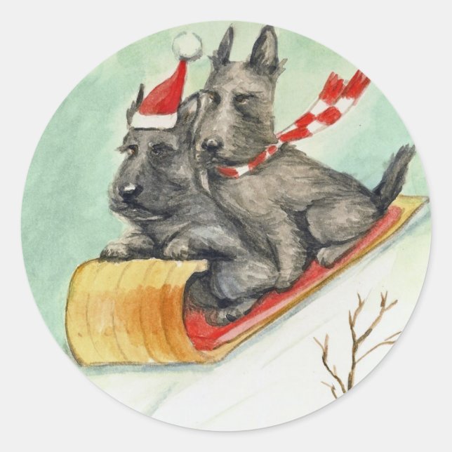 Stickers "Scottie Sleigh Ride" d'art de chien (Devant)