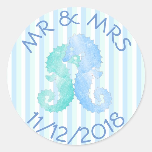 Stickers Seahorse Couple Blue Green Seahors (Devant)