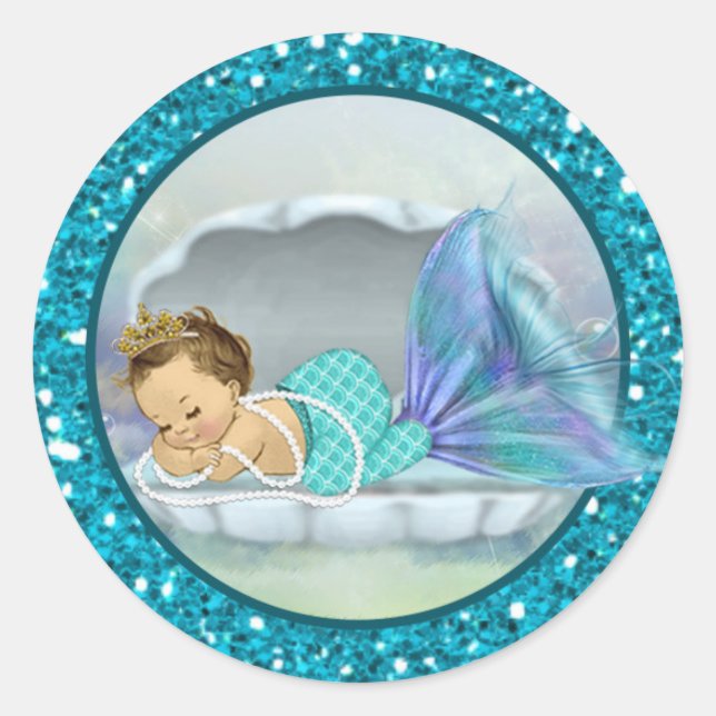 Stickers Sm Rond Enveloppe Sirène Bébé 130 (Devant)