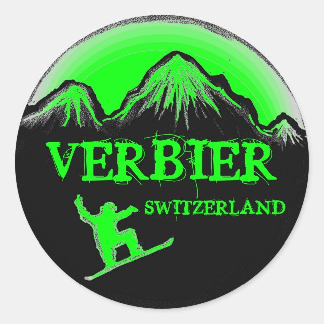 stickers snowboard vert Verbier Suisse (Devant)