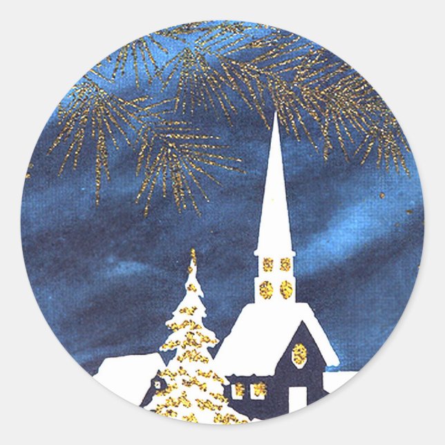 Stickers Snowy Christmas Church Amen (Devant)