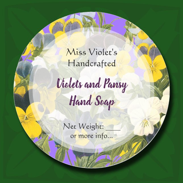 Stickers Soap and Violets Custom Soap ou Craft (Pansy and violet flowers botanical round stickers)