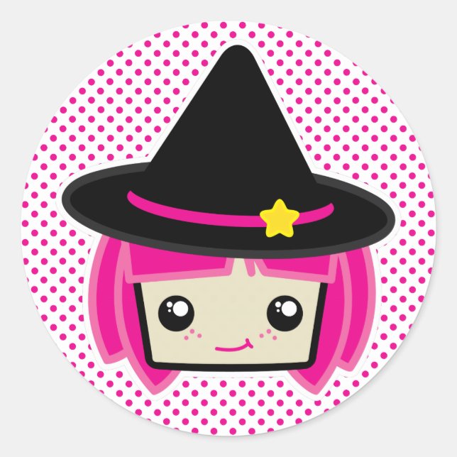 Stickers Sorcière Kawaii Pink Haired (Devant)
