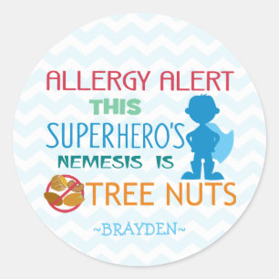 Stickers Super-hero Alerte aux allergies aux noix