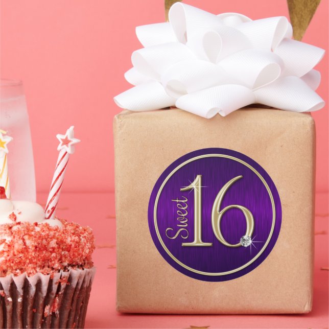 Stickers Sweet 16 Enveloppe violet/or (Fête)