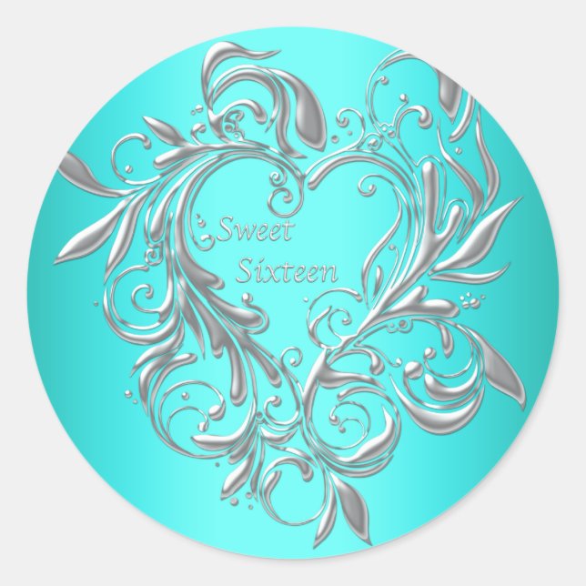 Stickers Sweet sixteen turquoise Étiquettes 16e (Devant)