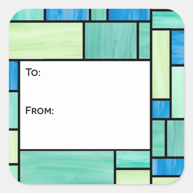 Stickers Tag Vert et Bleu Verre Trait Cadeau (Devant)