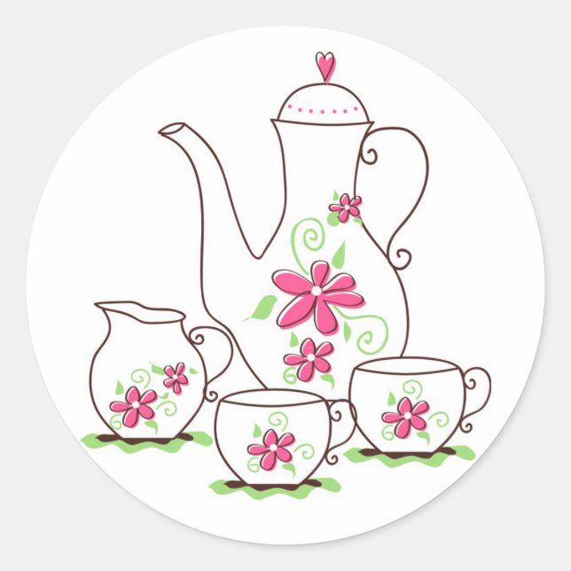 Stickers Tea Set Fleurs Roses (Devant)