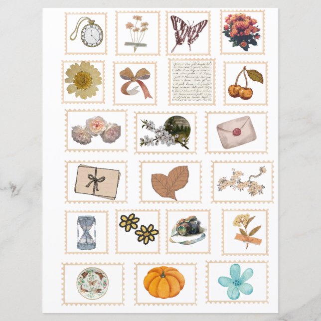 Stickers Timbre Ephemera vintage (Devant)