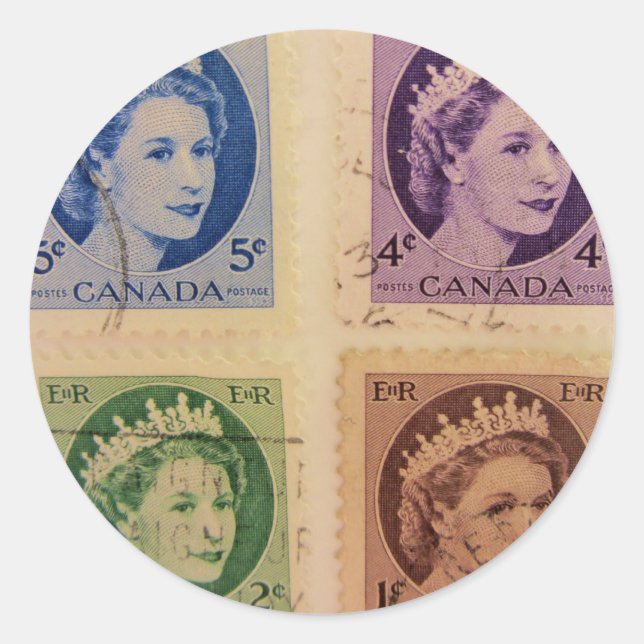 Stickers Timbres Vintages Queen Elizabeth (Devant)