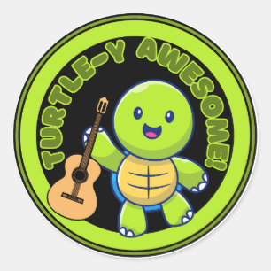 Stickers Tortue mignonne Joueur de guitare animal