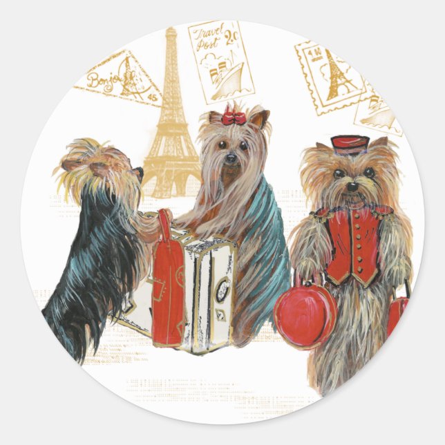Stickers Tour Eiffel Yorkie Travel Paris (Devant)