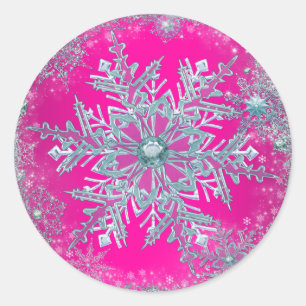 Stickers Turquoise de flocons de neige rose chaud