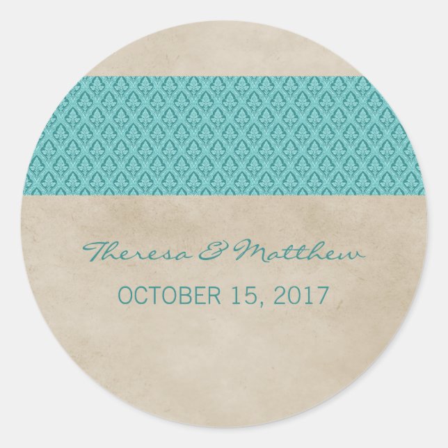 Stickers turquoise Rustique Mariage damassé (Devant)