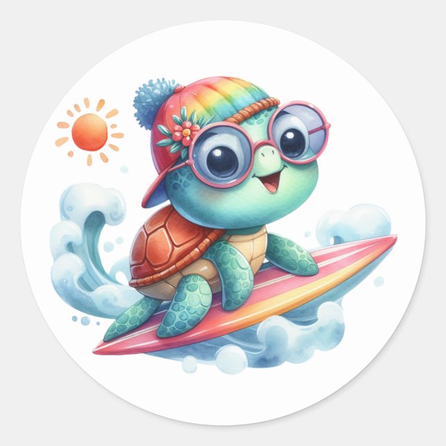 Stickers Tutle de surf mignon (Devant)
