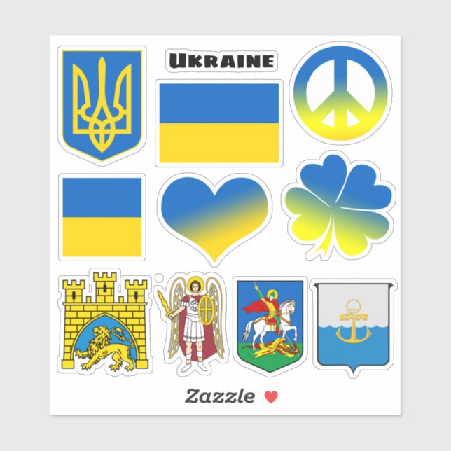 Stickers Ukraina - Drapeau, Paix, Kiyv, Lviv / Coe (Feuille)