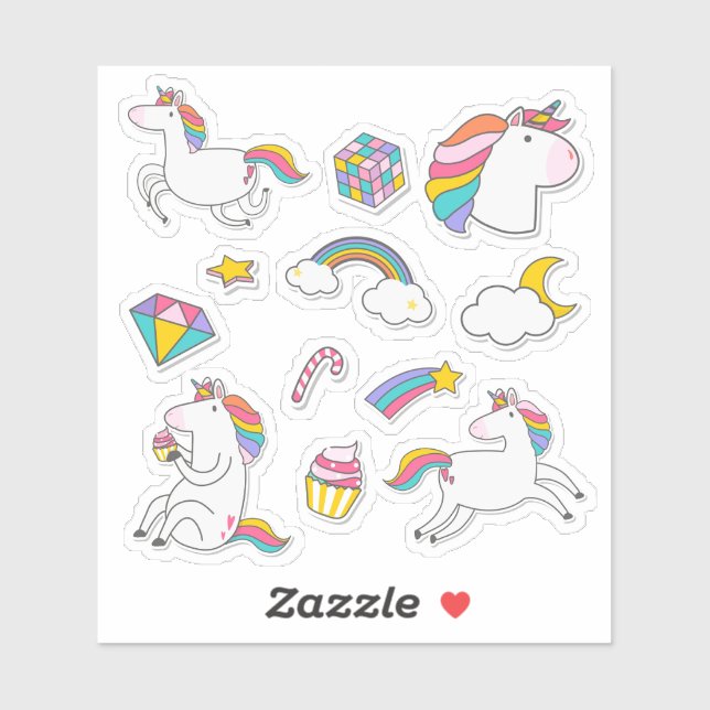 Stickers Unicorn mignonne - Imaginaire lunaire (Feuille)