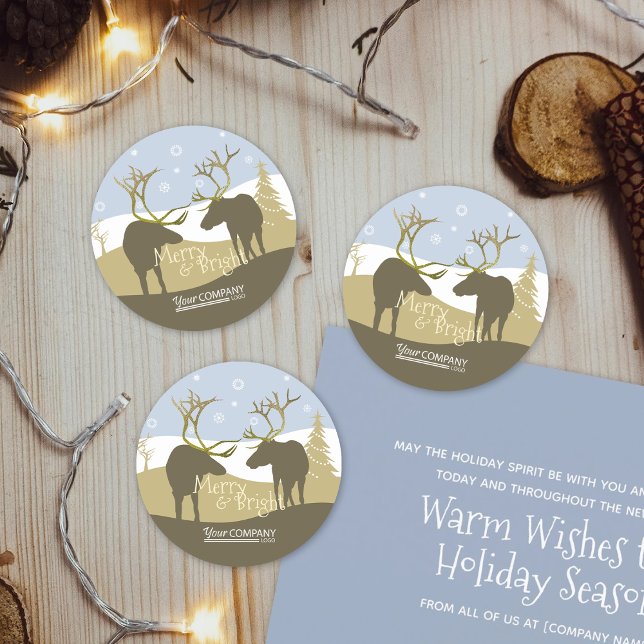 Stickers Vacances Gold Blue Beige Reinder Antlers (rustic light blue beige brown reindeer antlers logo company christmas stickers favor envelope seals)