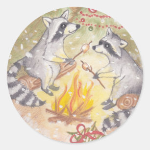 Stickers vacances Raccoons Roasting Marshmallows