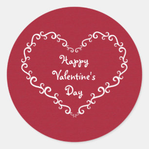 Stickers Valentine Coeur Ornemental Rouge & Blanc