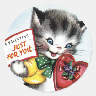 Stickers Valentine Kitten vintage