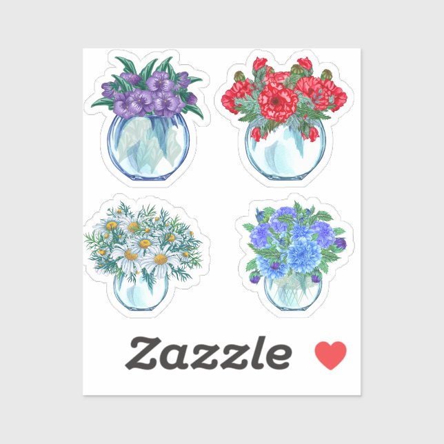 Stickers Vases Verre Floral (Feuille)