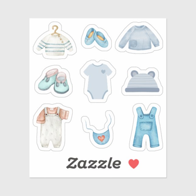 Stickers Vêtements Bébés Bleus (Feuille)
