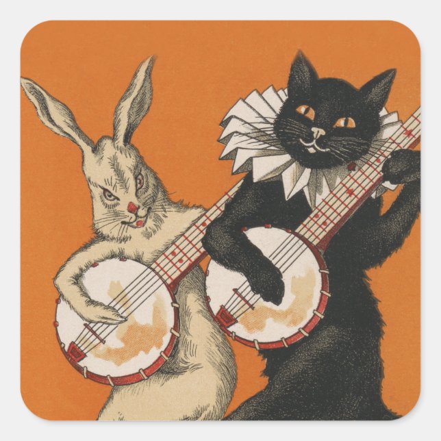 Stickers Vintage amusant - Chat et lapin (Devant)