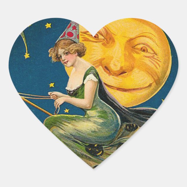 Stickers vintage de sorcière volante Halloween (Devant)