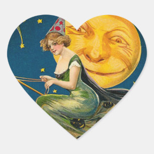 Stickers vintage de sorcière volante Halloween